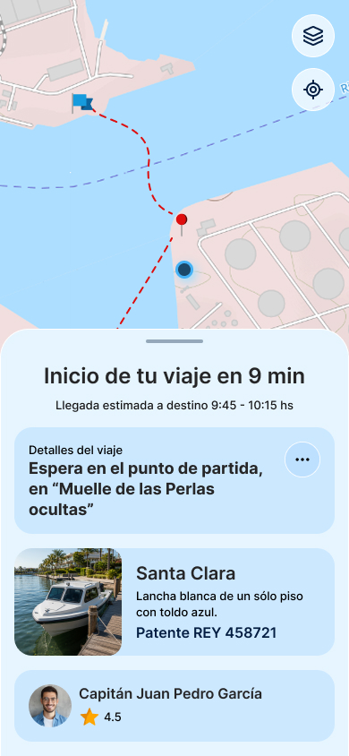 Pantalla de mapa y viaje